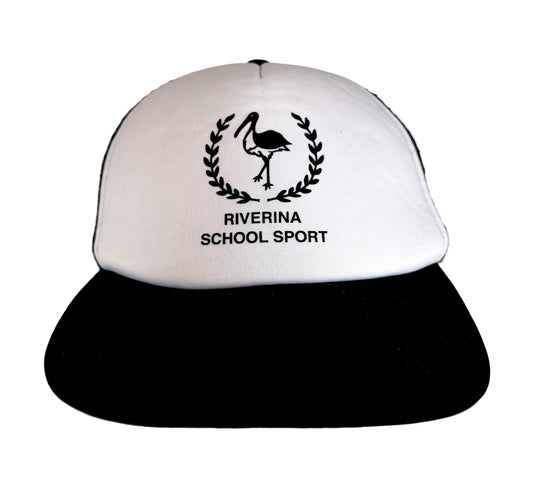 Vintage 90s Riverina School Sport – Black & White Mesh Snapback Hat Retro Sportswear Trucker Cap