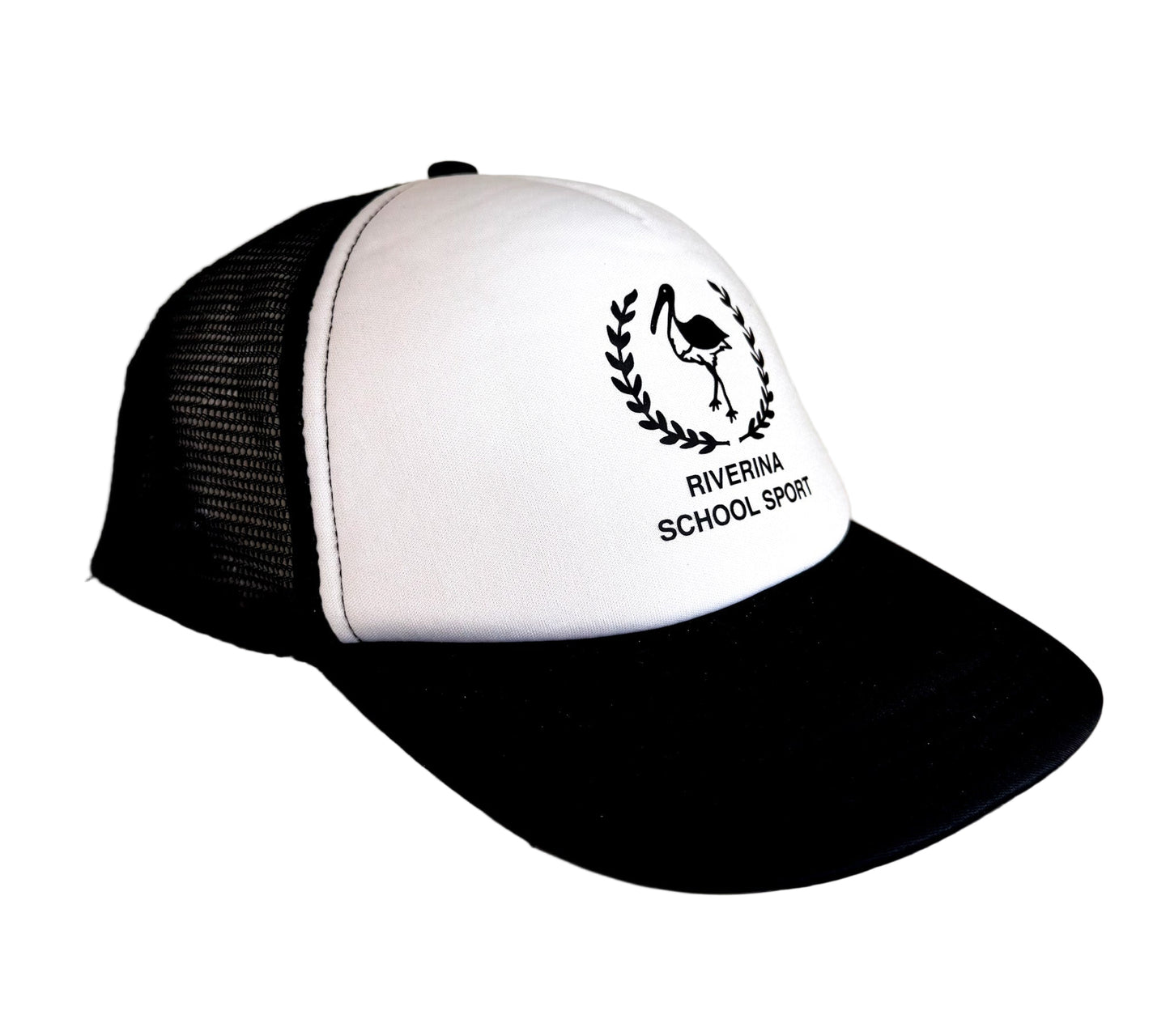 Vintage 90s Riverina School Sport – Black & White Mesh Snapback Hat Retro Sportswear Trucker Cap