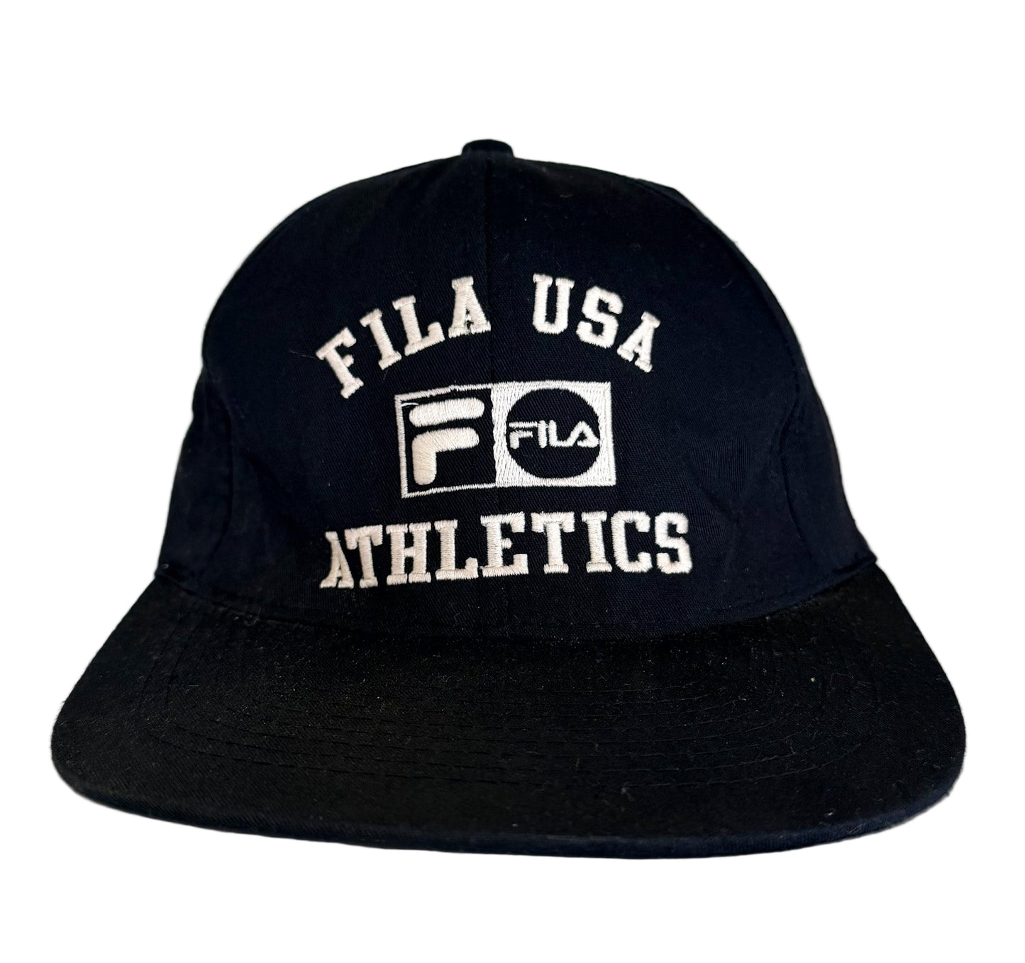 Vintage 90s Fila USA Athletics Snapback Hat – Navy Blue Logo Baseball Y2K Sportswear Streetwear Cap