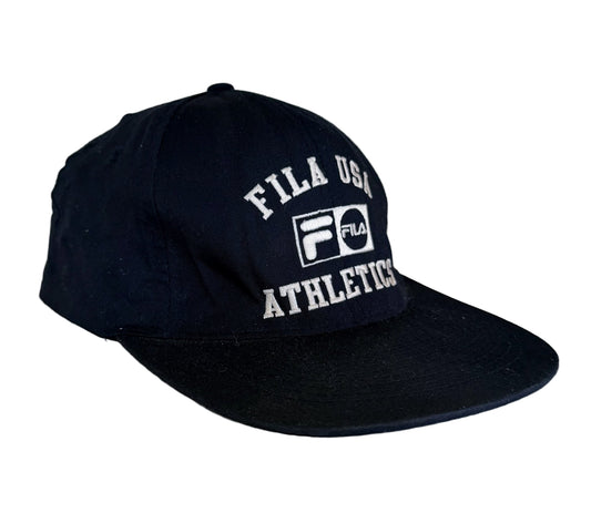 Vintage 90s Fila USA Athletics Snapback Hat – Navy Blue Logo Baseball Y2K Sportswear Streetwear Cap