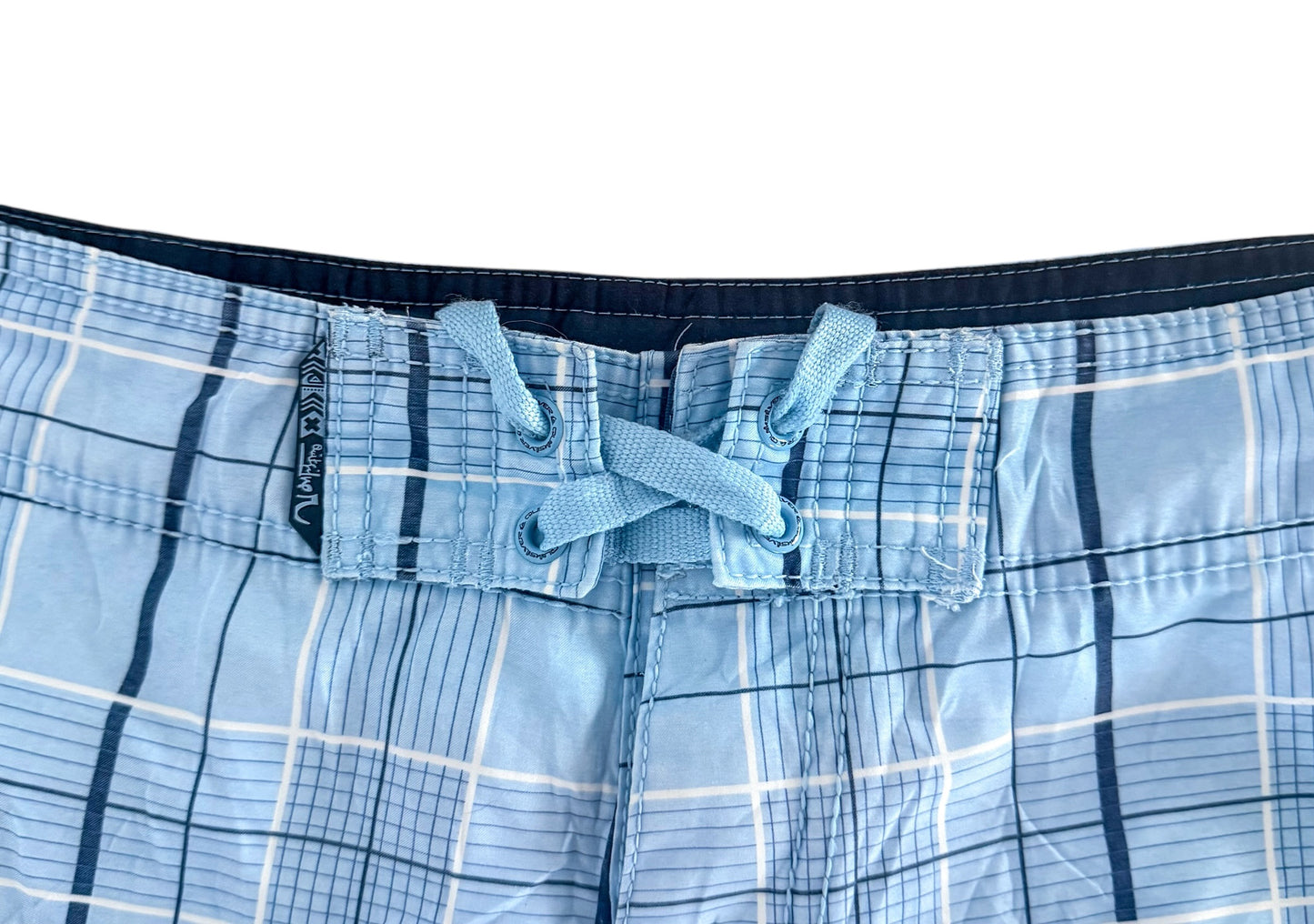 Vintage Quiksilver Blue Plaid Cargo Pocket Board Shorts, Large