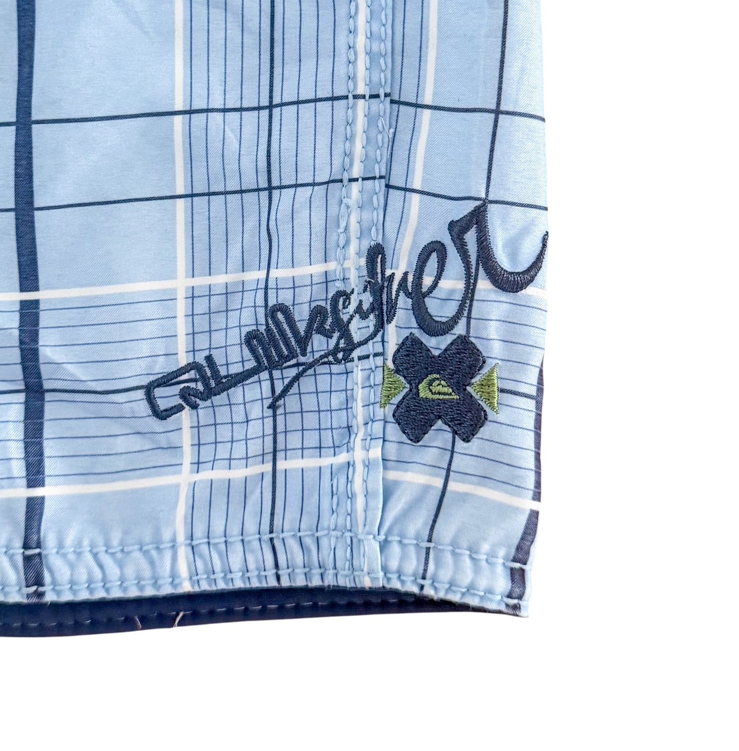 Vintage Quiksilver Blue Plaid Cargo Pocket Board Shorts, Large