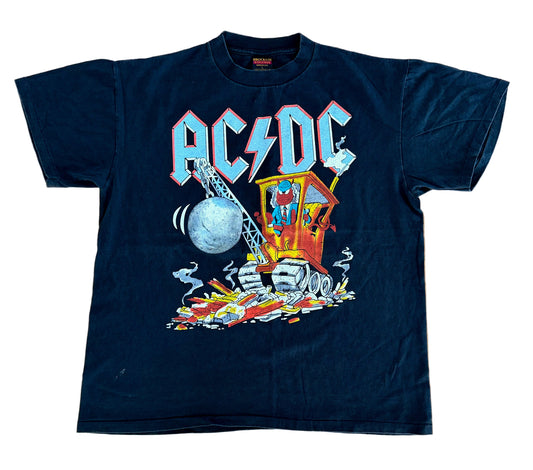 Vintage AC/DC “Wrecking Ball” Tour Tee – Double-Sided Rock Band T-Shirt | Rare Heavy Metal Graphic, Size-Large