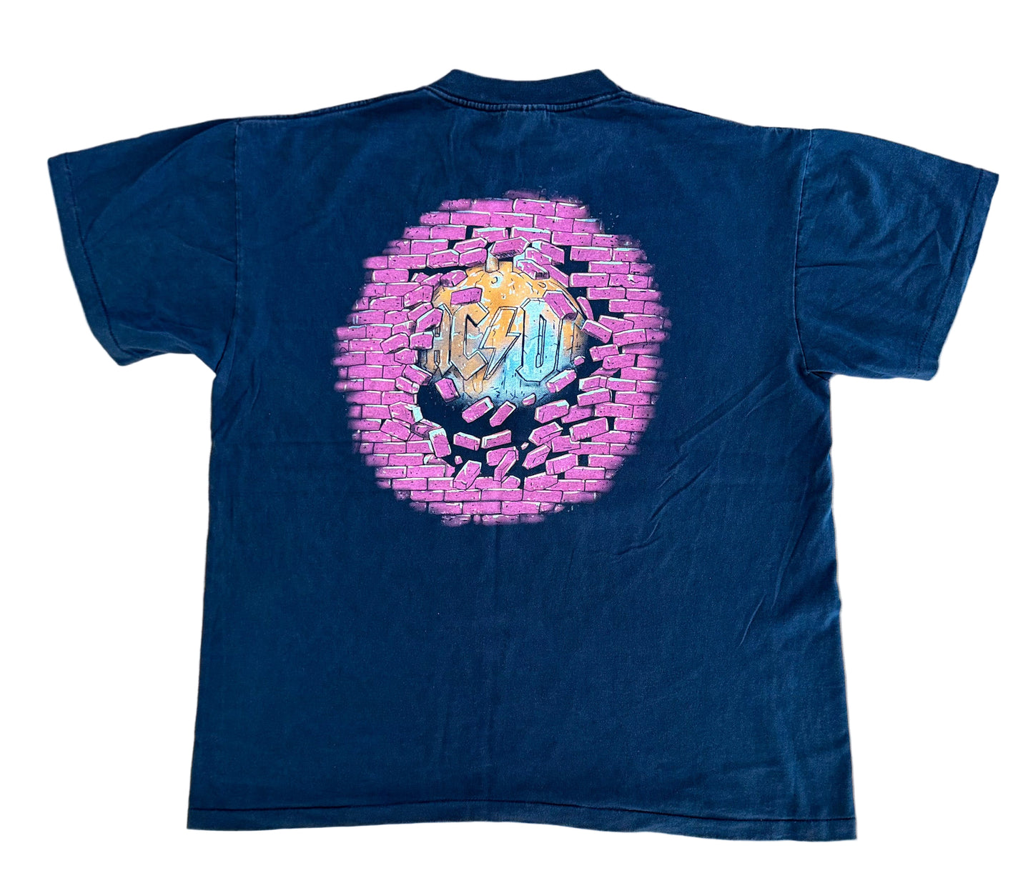 Vintage AC/DC “Wrecking Ball” Tour Tee – Double-Sided Rock Band T-Shirt | Rare Heavy Metal Graphic, Size-Large