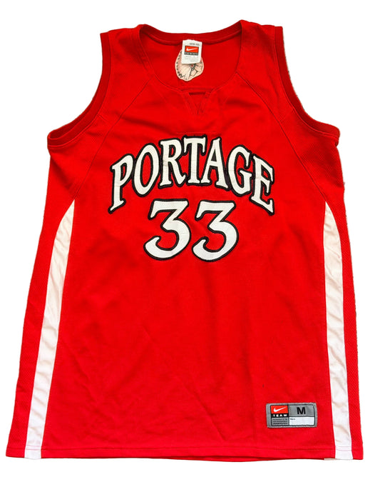 Vintage Nike Team Portage #33 College Basketball Jersey – Red & White Mesh Tank | 2000s Sportswear Classic | Retro USA Style