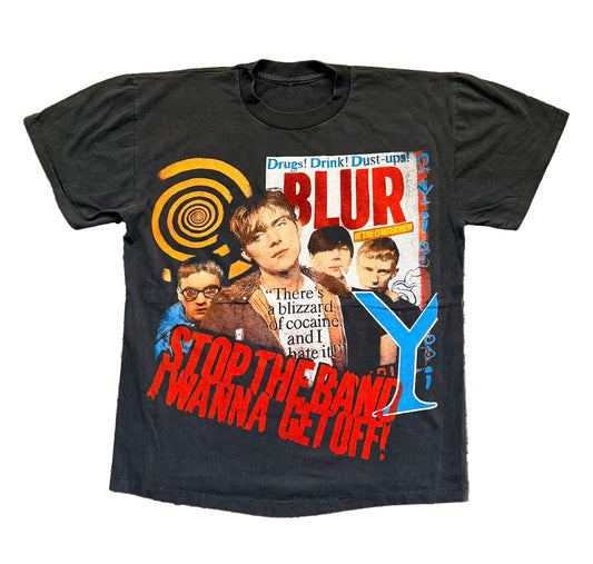 Blur “Stop The Band I Wanna Get Off!” Britpop, Single Stitch Tee – Double-Sided Print, Size-XL