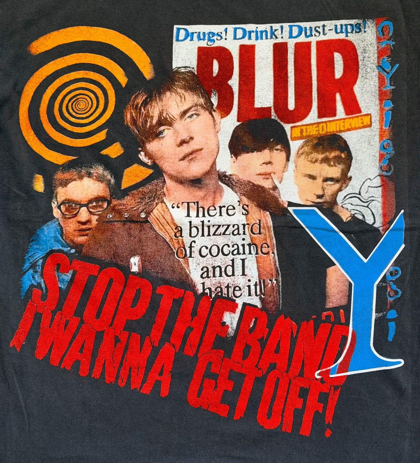 Blur “Stop The Band I Wanna Get Off!” Britpop, Single Stitch Tee – Double-Sided Print, Size-XL