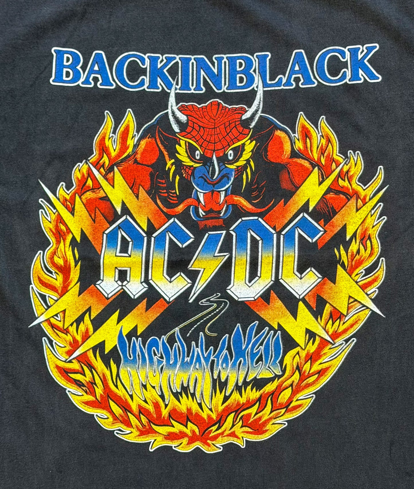 ACDC "Back To Black" "Highway To Hell" Single Stitch Made In USA Devil Graphic Vintage Band Tour T-Shirt