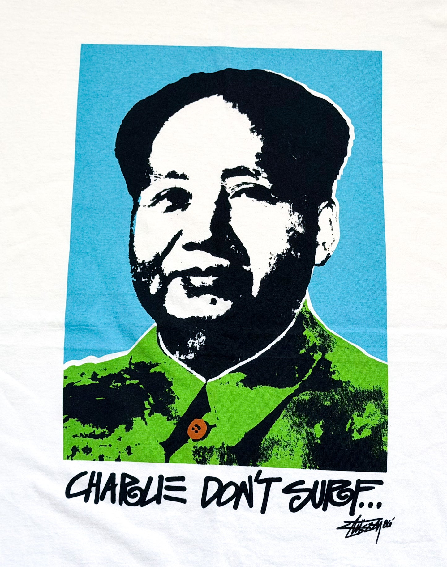 Vintage 1990s Stüssy “Charlie Don’t Surf” Graphic Tee – Made in USA | Rare 90s Streetwear Classic, Size-