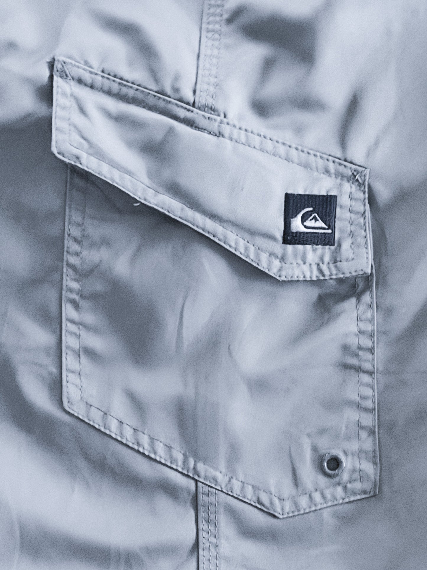 Vintage 2000s Quiksilver Grey Embroidered Cargo Pocket Board Shorts, Large