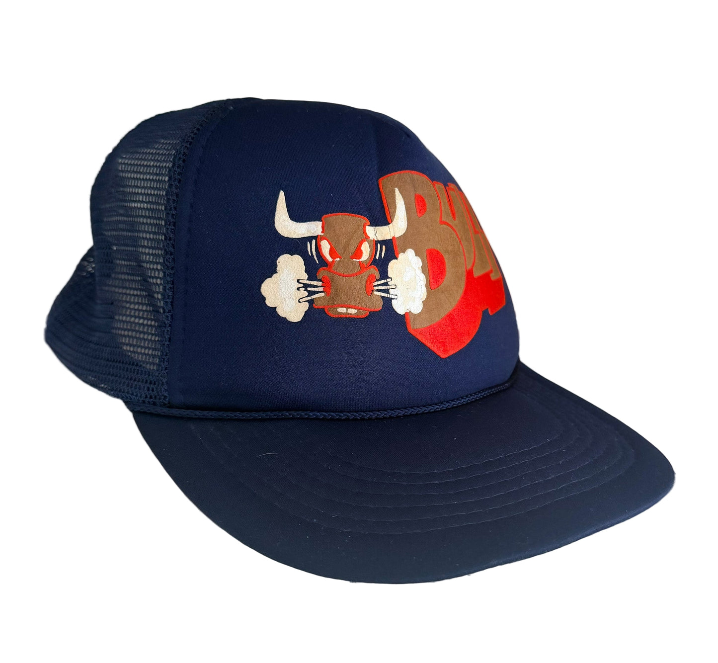 Vintage 90s Angry Bull Trucker Hat | Retro Foam Mesh Snapback Cap | Bold Red Brown Bull Graphic | Streetwear Baseball Hat
