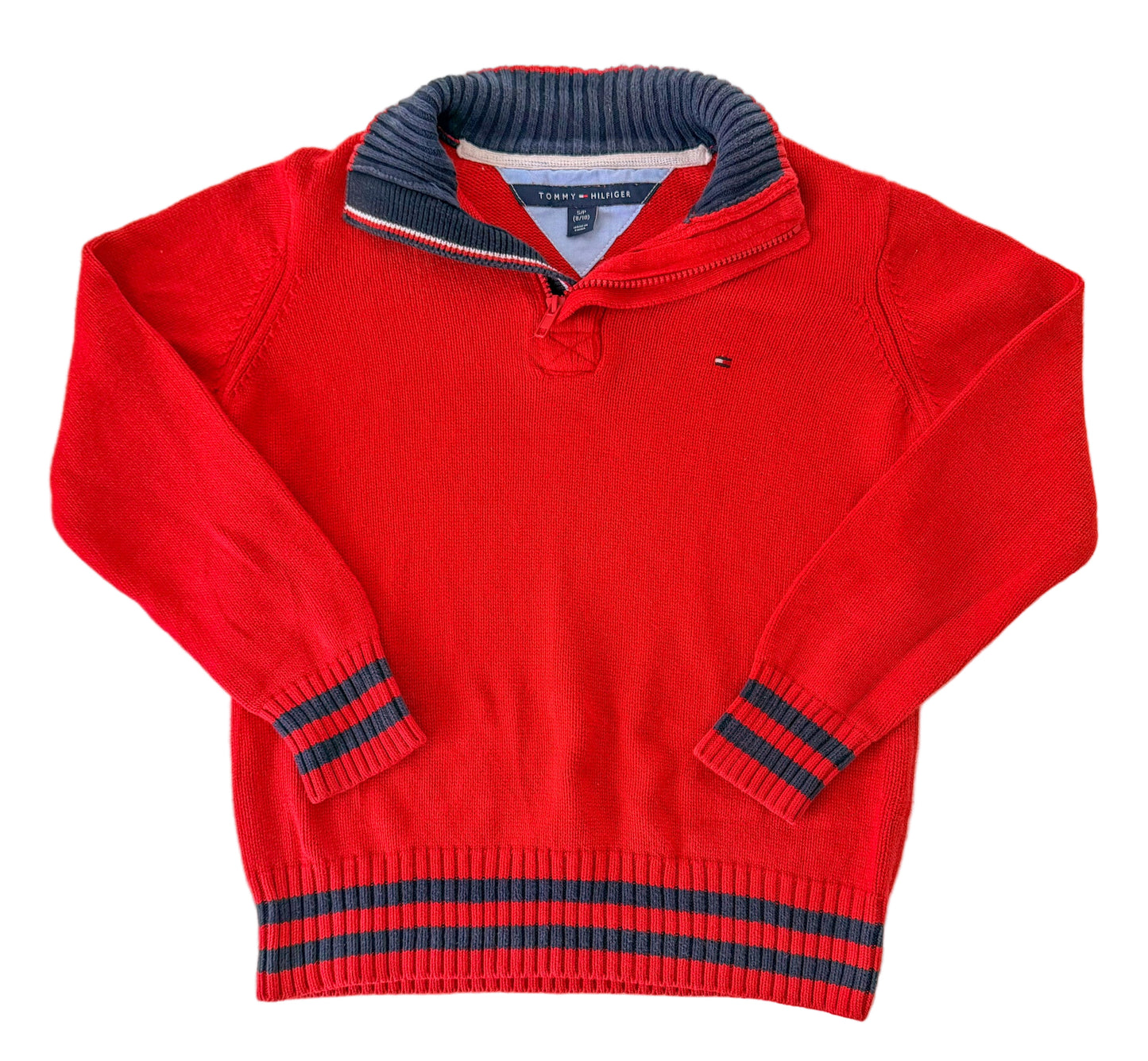 Vintage Kids Tommy Hilfiger Quarter Zip Knit Jumper Preppy Vintage Sweater | Flag Logo Pullover, Size 8-10 Years