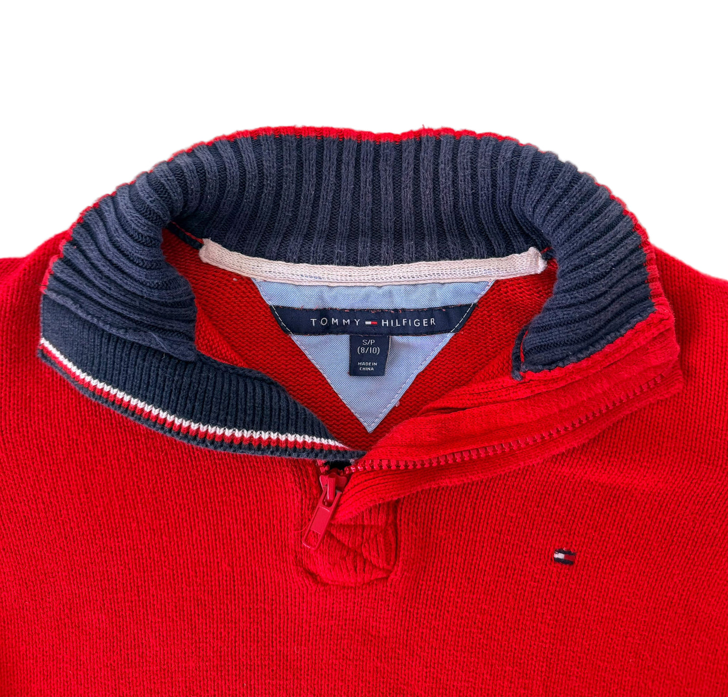 Vintage Kids Tommy Hilfiger Quarter Zip Knit Jumper Preppy Vintage Sweater | Flag Logo Pullover, Size 8-10 Years