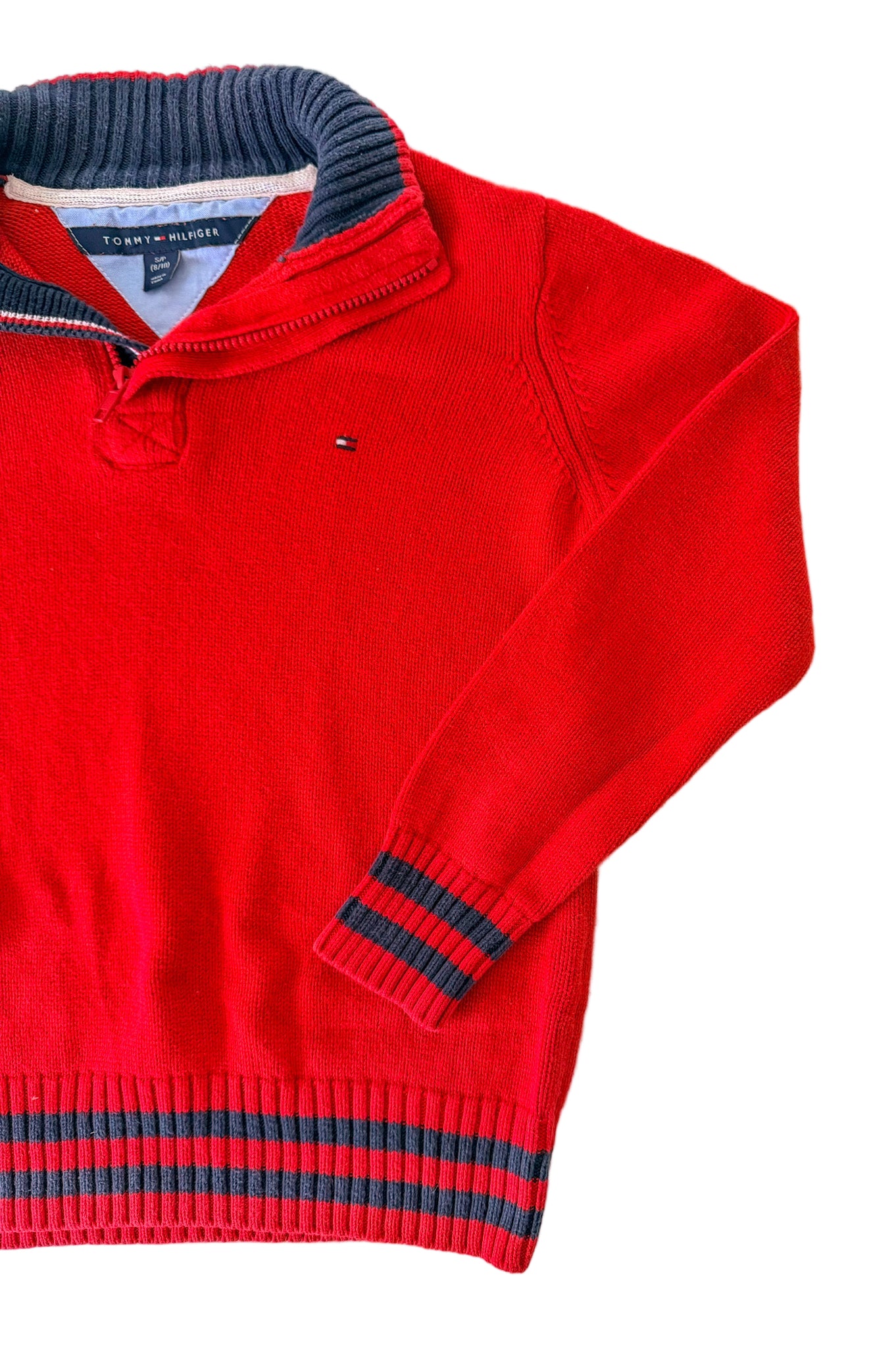 Vintage Kids Tommy Hilfiger Quarter Zip Knit Jumper Preppy Vintage Sweater | Flag Logo Pullover, Size 8-10 Years