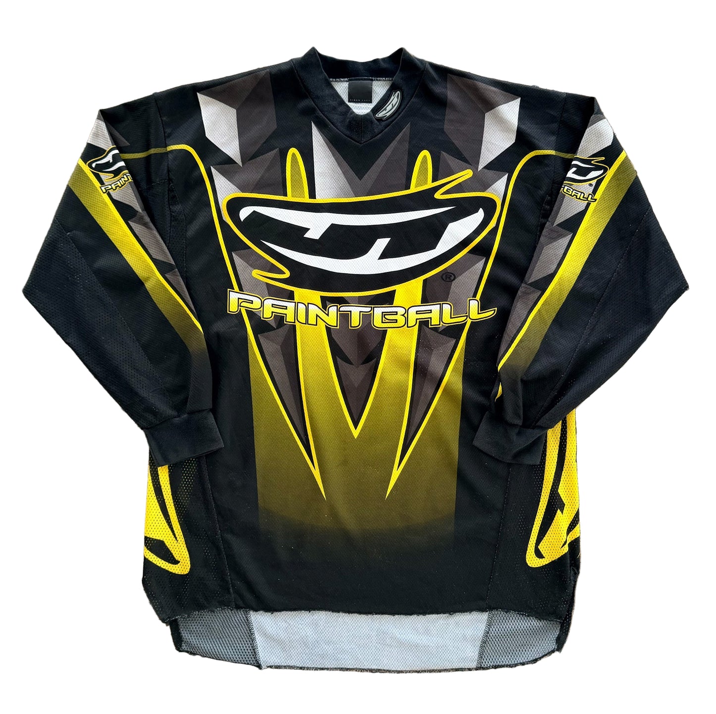 Vintage JT Paintball Jersey | 2000s Black & Yellow Mesh Motocross Style Top | Y2K Action Sports Streetwear
