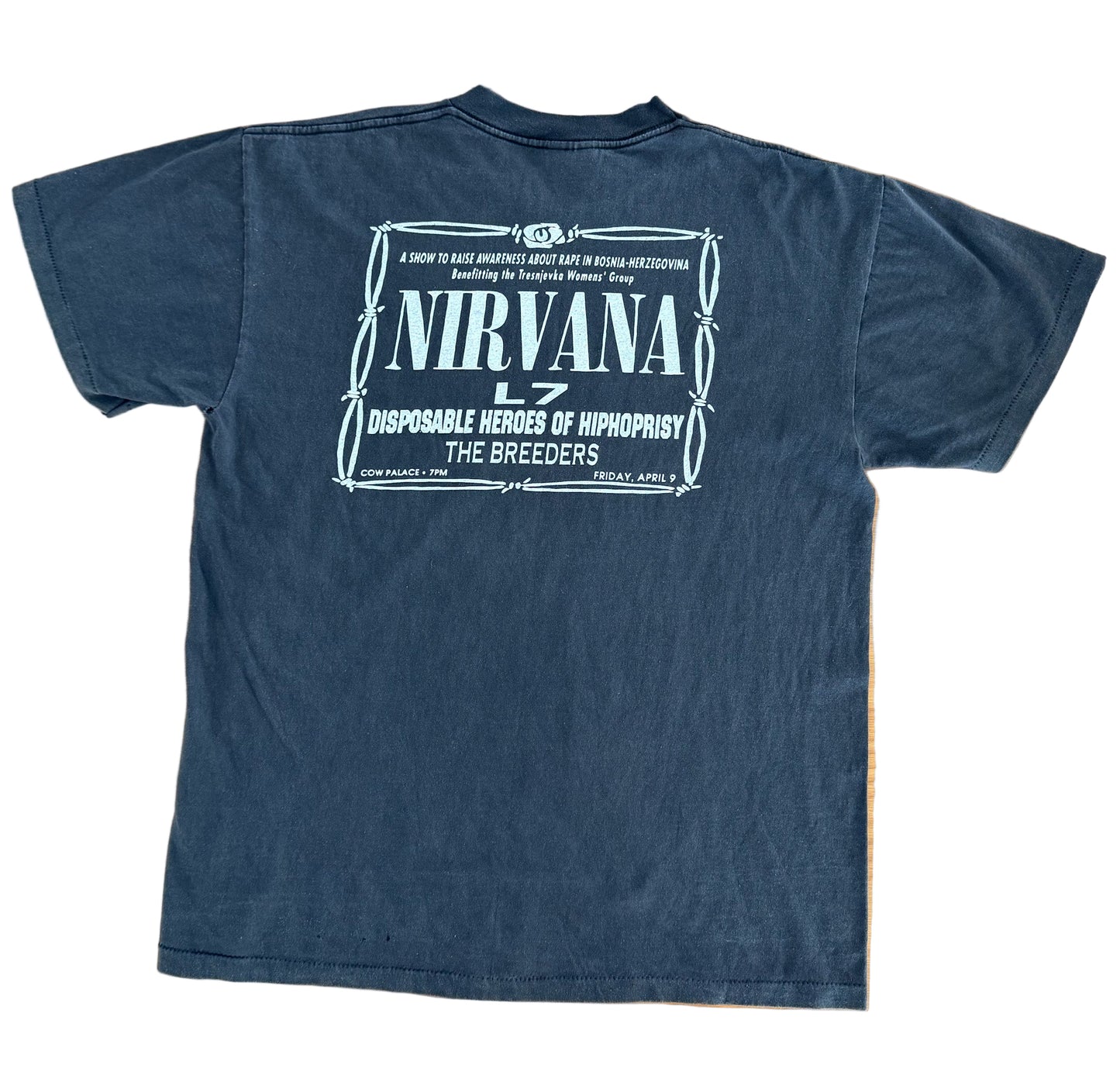 Vintage Nirvana Giant Tee | Made in USA Single Stitch | Bosnia Benefit Concert Shirt | L7, The Breeders, Disposable Heroes, Rare, Size Large