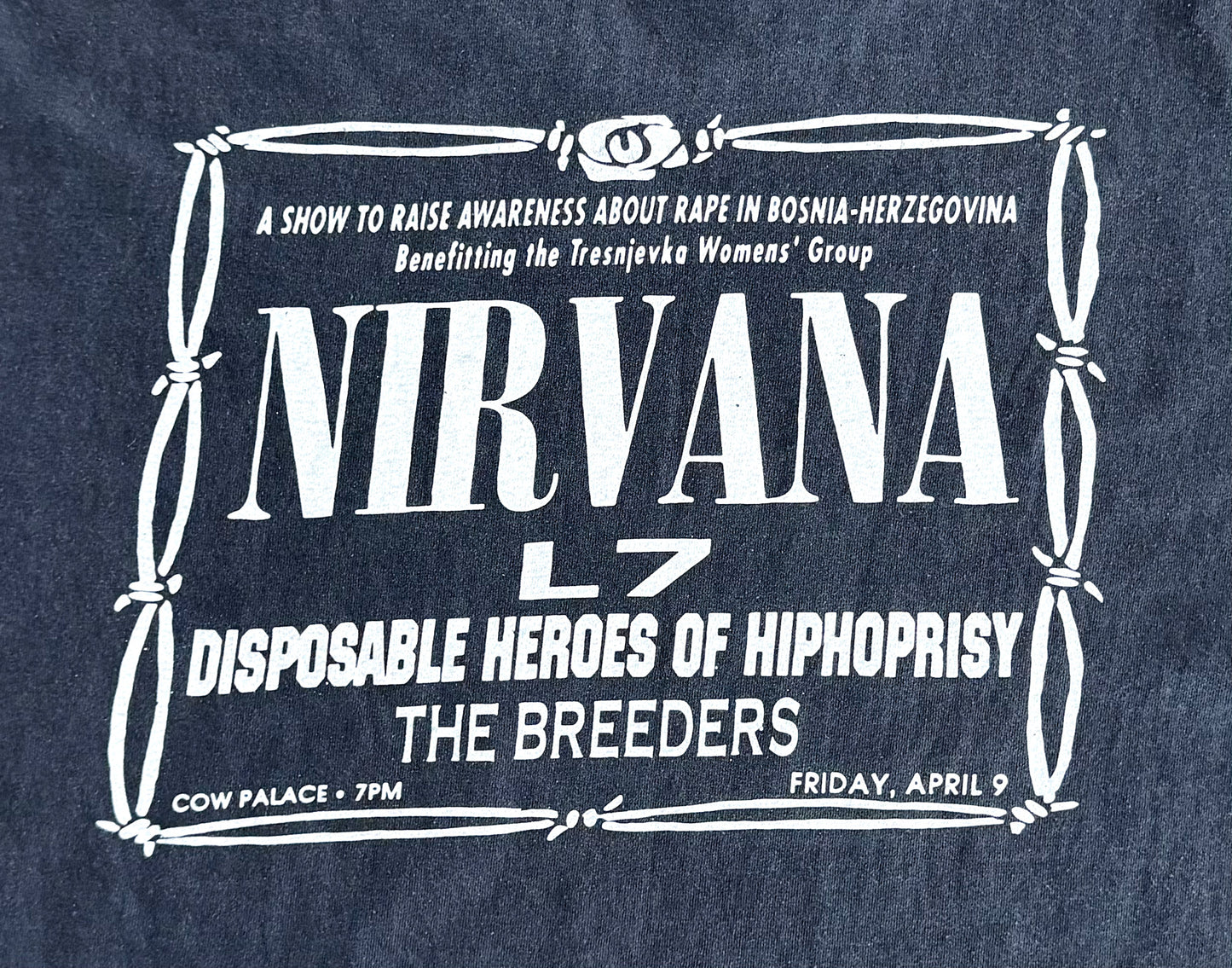 Vintage Nirvana Giant Tee | Made in USA Single Stitch | Bosnia Benefit Concert Shirt | L7, The Breeders, Disposable Heroes, Rare, Size Large