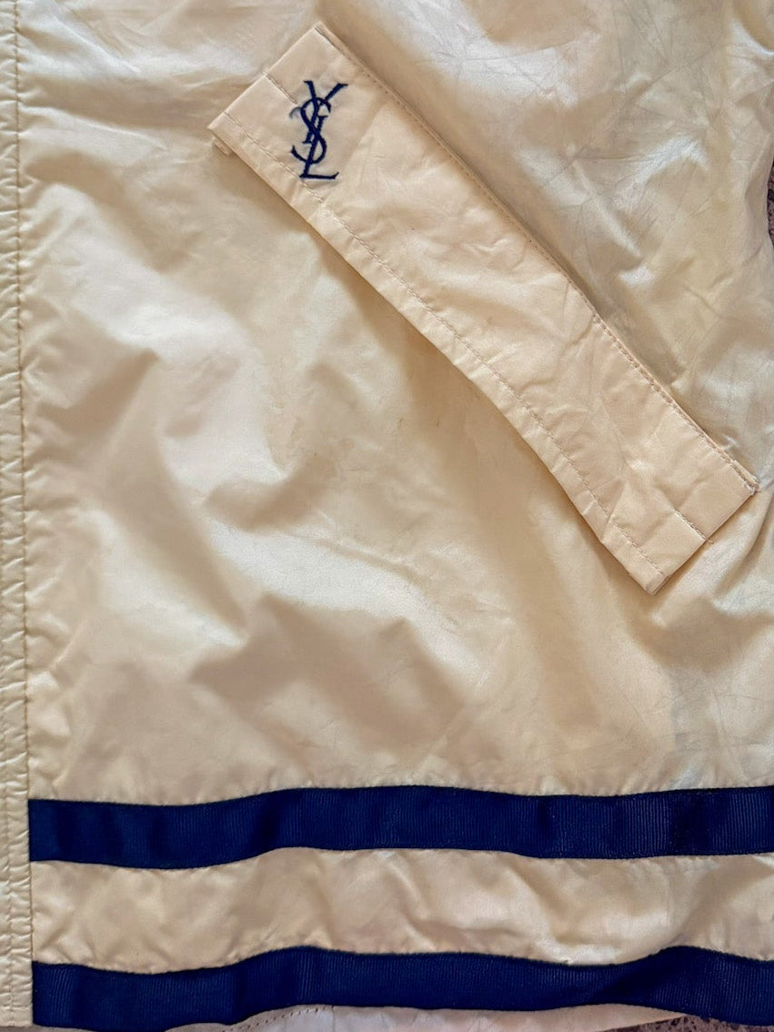 Vintage Yves Saint Laurent Pour Homme Windbreaker Jacket | 90s YSL Nylon Hooded Coat | Yellow & Navy Designer Outerwear, Size Large