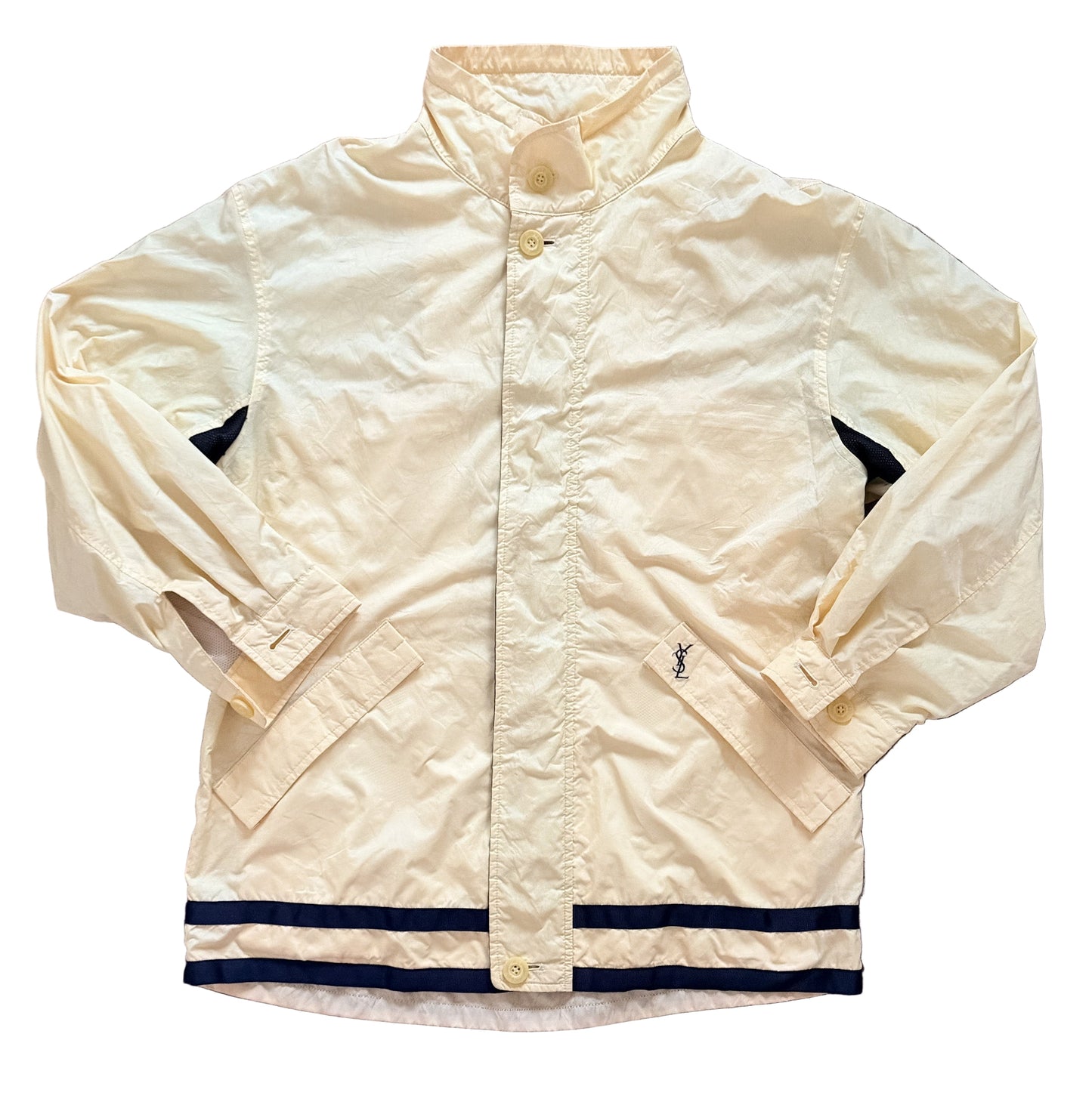 Vintage Yves Saint Laurent Pour Homme Windbreaker Jacket | 90s YSL Nylon Hooded Coat | Yellow & Navy Designer Outerwear, Size Large