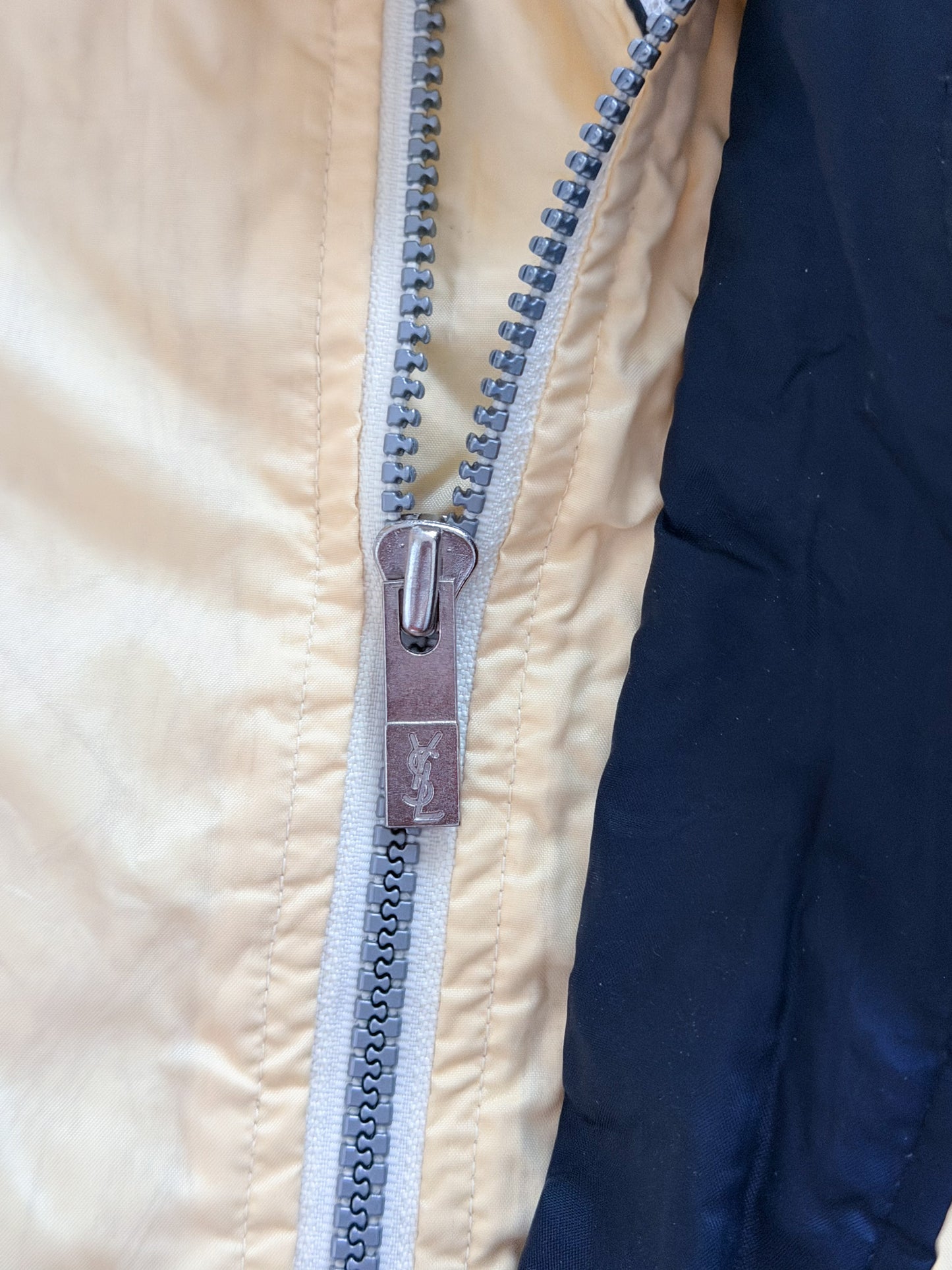 Vintage Yves Saint Laurent Pour Homme Windbreaker Jacket | 90s YSL Nylon Hooded Coat | Yellow & Navy Designer Outerwear, Size Large