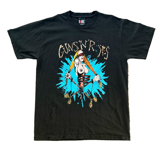 Vintage 1992 Guns N’ Roses “Pretty Tied Up” European Tour T-Shirt | Giant Tag Made in USA | Rare 90s Band Tee, Size Large