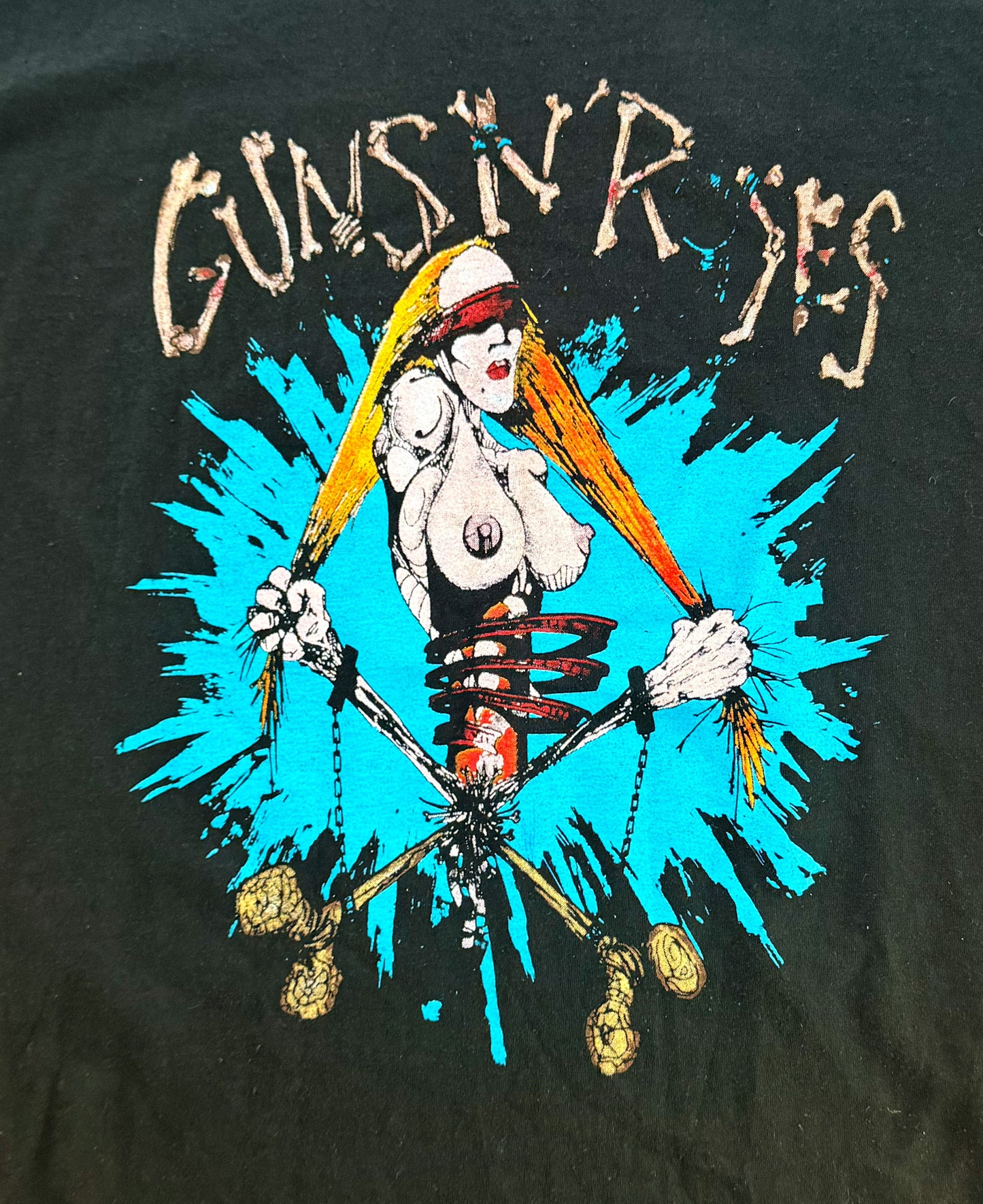 Vintage Guns N’ Roses “Pretty Tied Up” European Tour T-Shirt | Giant Tag Made in USA Tee, Size Large