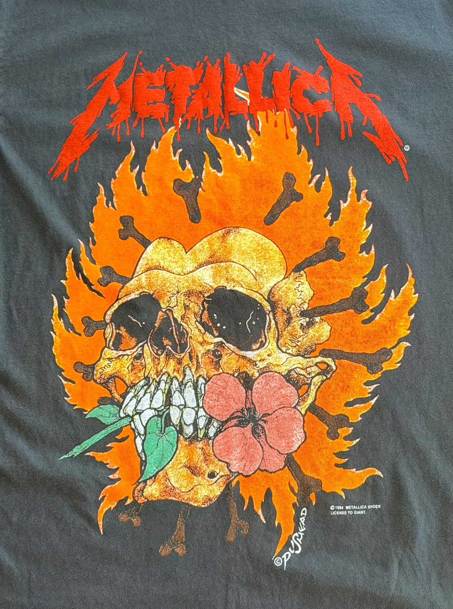 Vintage Metallica “Flaming Skull & Heart” Double-Sided T-Shirt | Pushead Art | Giant Issue Made USA|Rare 90s Band Tee, Size Large