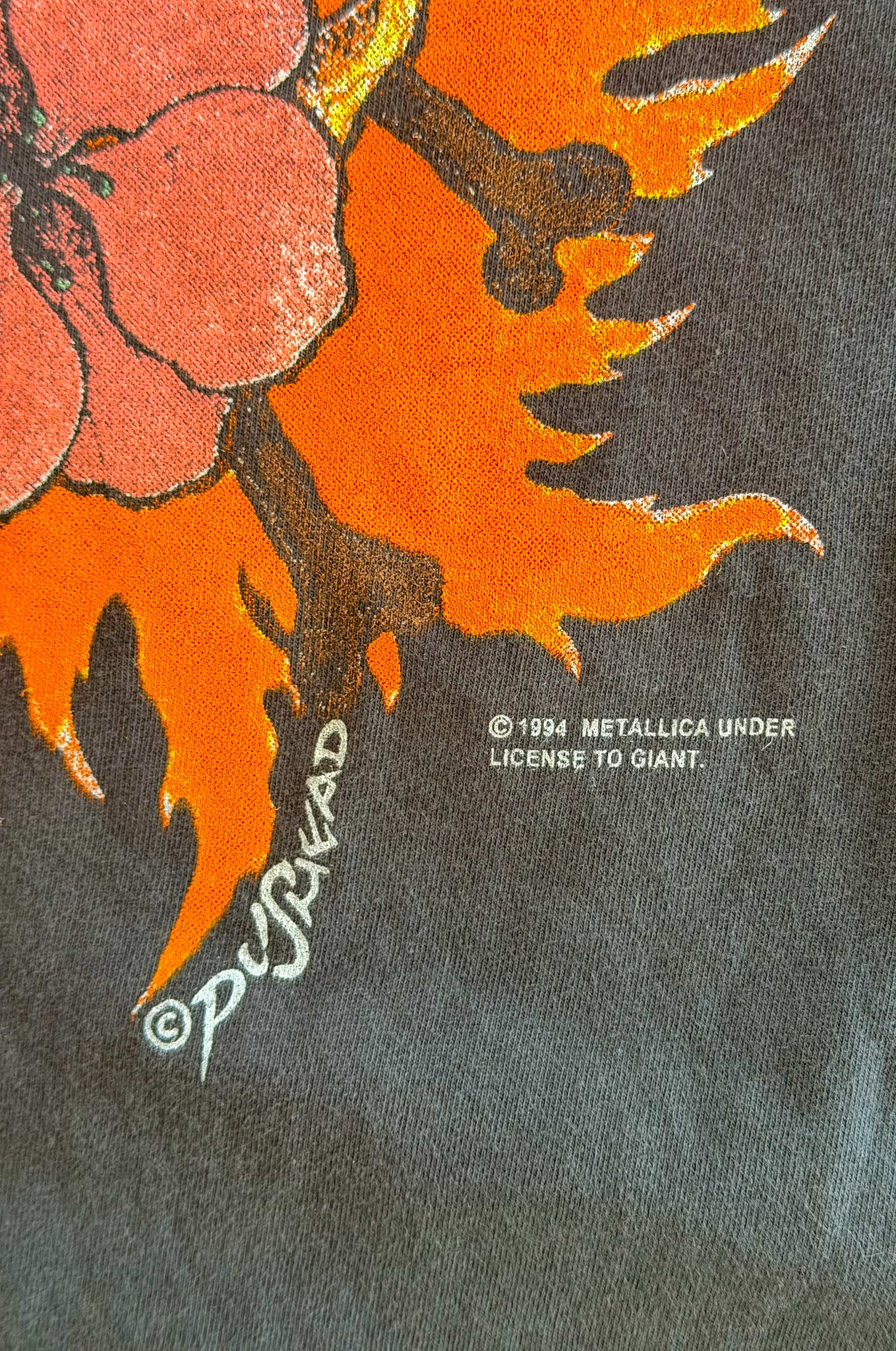 Vintage Metallica “Flaming Skull & Heart” Double-Sided T-Shirt | Pushead Art | Giant Issue Made USA|Rare 90s Band Tee, Size Large