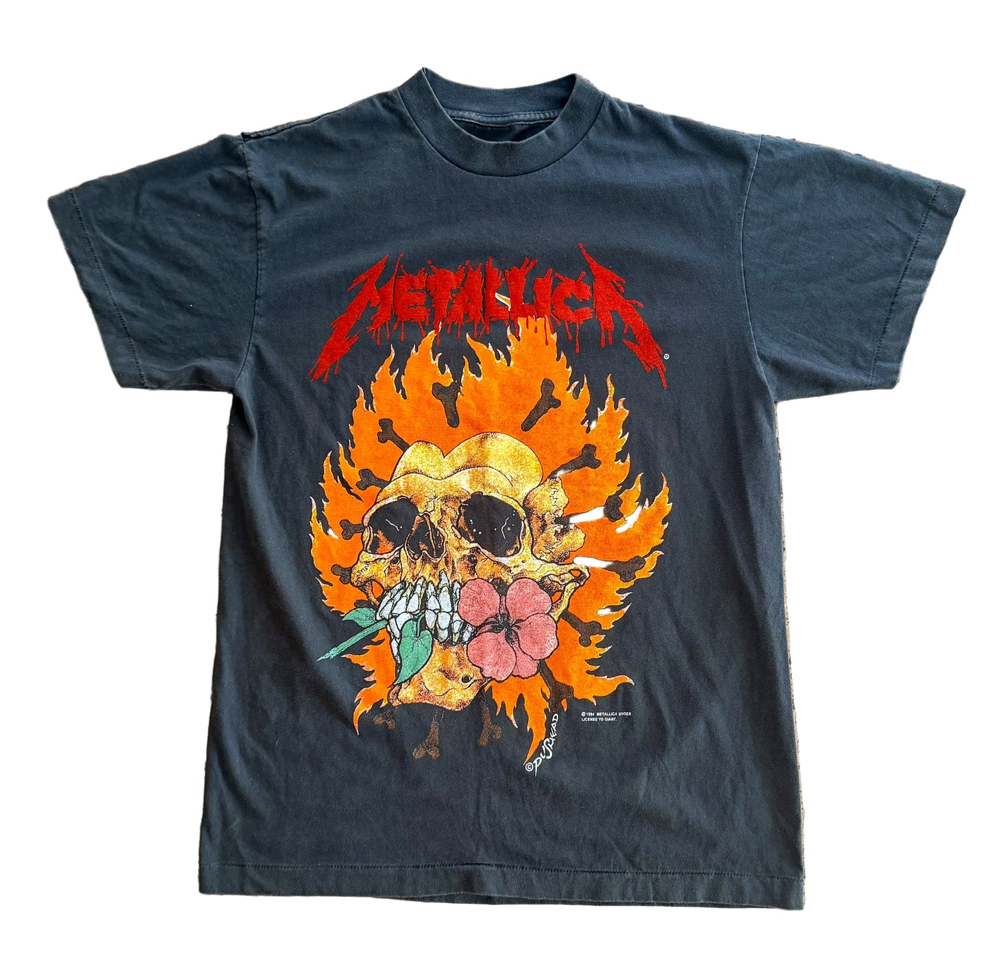 Vintage Metallica “Flaming Skull & Heart” Double-Sided T-Shirt | Pushead Art | Giant Issue Made USA|Rare 90s Band Tee, Size Large