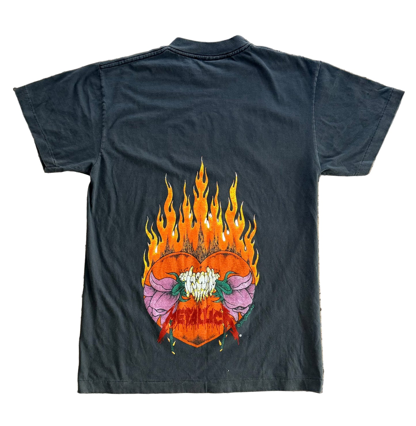 Vintage Metallica “Flaming Skull & Heart” Double-Sided T-Shirt | Pushead Art | Giant Issue Made USA|Rare 90s Band Tee, Size Large