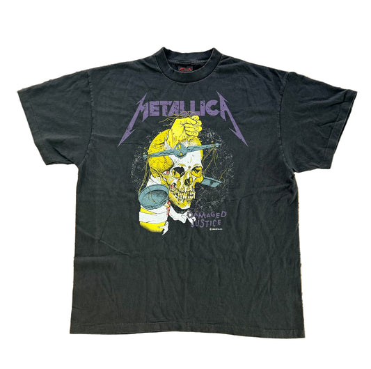 Vintage 1988 Metallica Damaged Justice Tour T-Shirt | Made in USA | Original Thrash Metal Band Tee, Size-XL