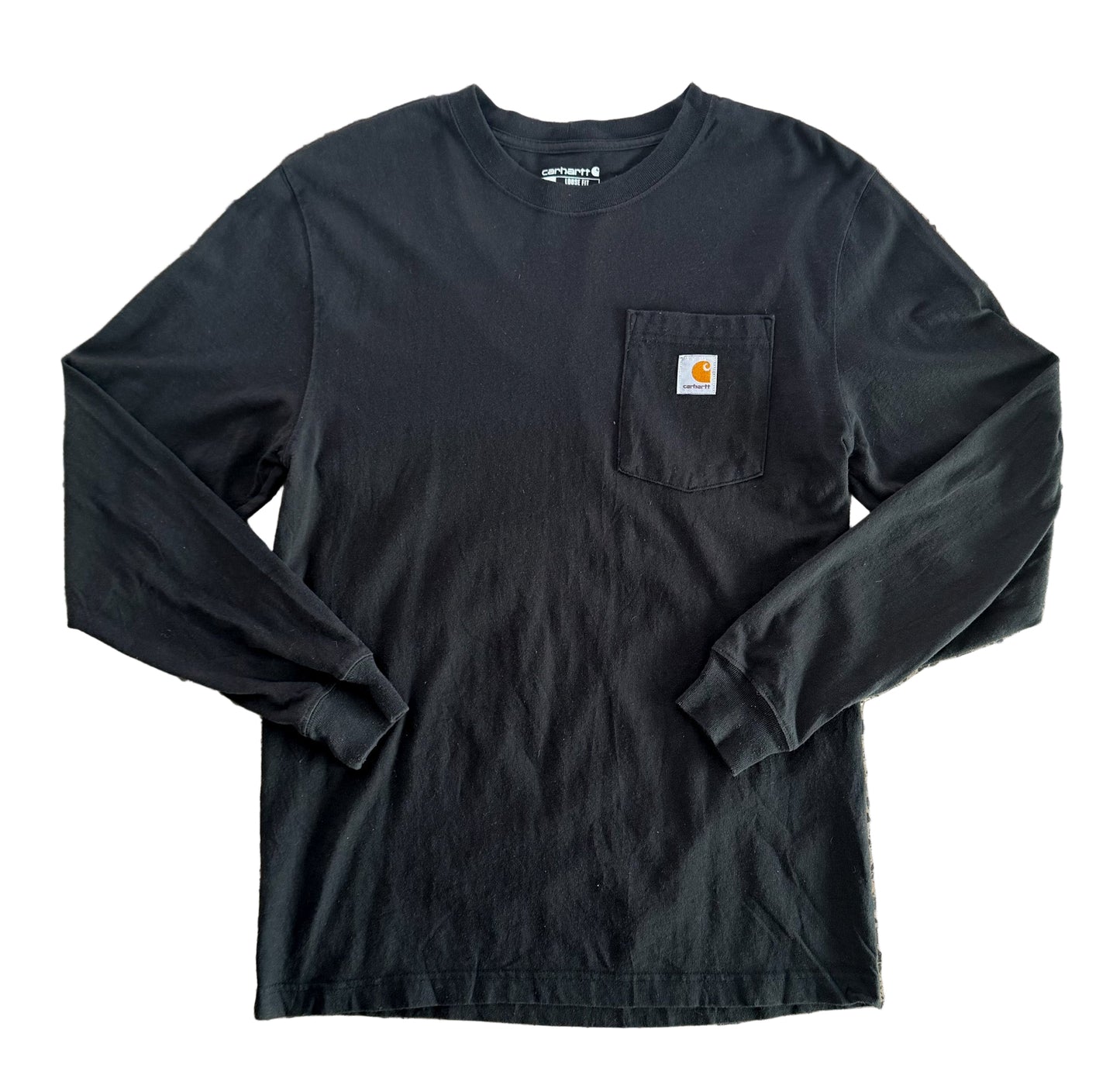 Carhartt Black Long Sleeve Pocket T-Shirt | Loose Fit Workwear Tee, Size Large
