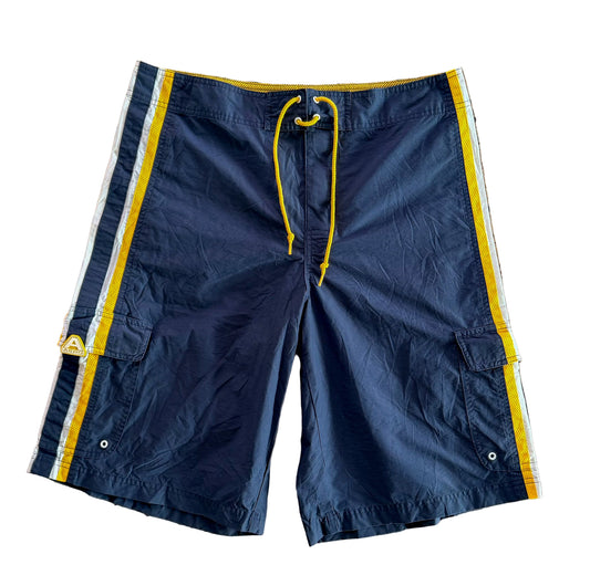 Vintage 2000s Aeropostale Navy And Yellow Cargo Y2K Board Shorts, Medium
