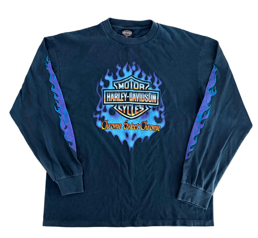 Vintage 90s Harley-Davidson “Chrome Sweet Chrome” Long Sleeve Tee – Daytona Beach, FL, Size-XL