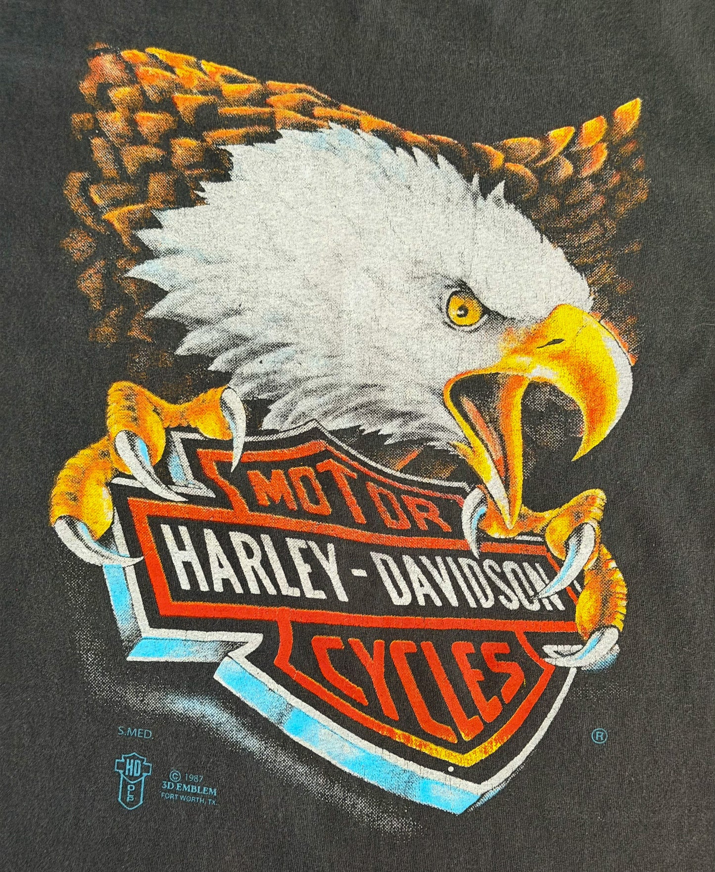 Vintage 1987 Harley-Davidson “Eagle Grip” 3D Emblem Tee – Southern Nevada Las Vegas,Size-Large