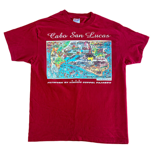 Vintage 90s Cabo San Lucas Mexico Tourist Tee – Hanes Beefy-T Map Graphic T-Shirt by Vinicio Coppel Fajardo,Size-XL
