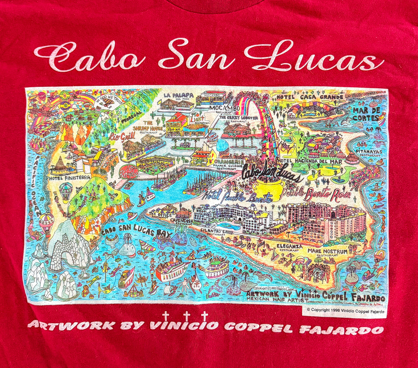 Vintage 90s Cabo San Lucas Mexico Tourist Tee – Hanes Beefy-T Map Graphic T-Shirt by Vinicio Coppel Fajardo,Size-XL