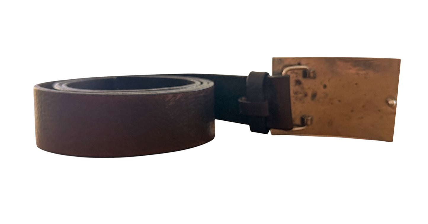 Vintage 90s U.S Marshall Buckle Brown Leather Belt, Large