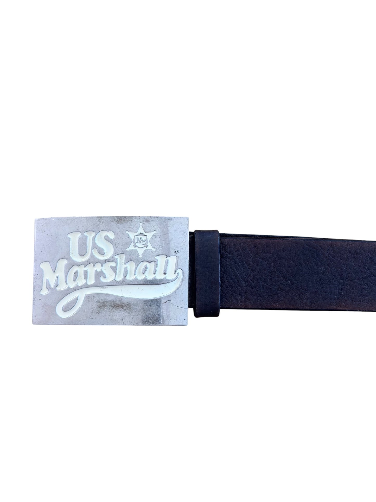 Vintage 90s U.S Marshall Buckle Brown Leather Belt, Large