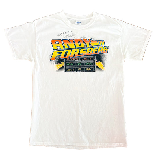 Vintage 2010s Andy Forsberg Autograph Sprint Car Tee – Back to the Forsbergs Racing T-Shirt Signed Signature Graphic Print,Size-Large