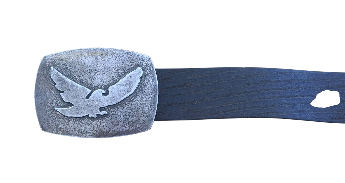 Vintage Eagle Buckle Black Leather Belt, Medium