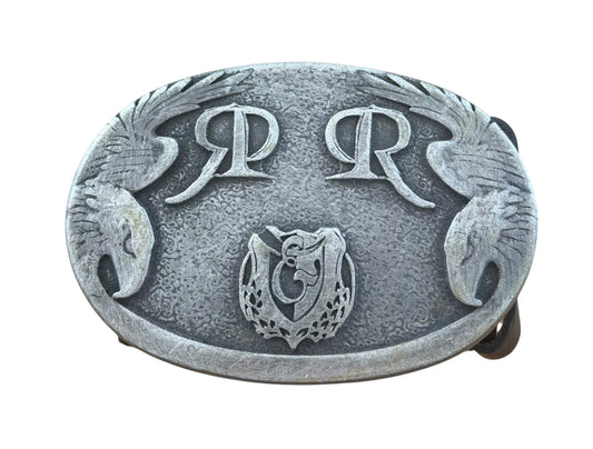 Vintage Rich & Royal Eagle Buckle Black Leather Belt, Medium