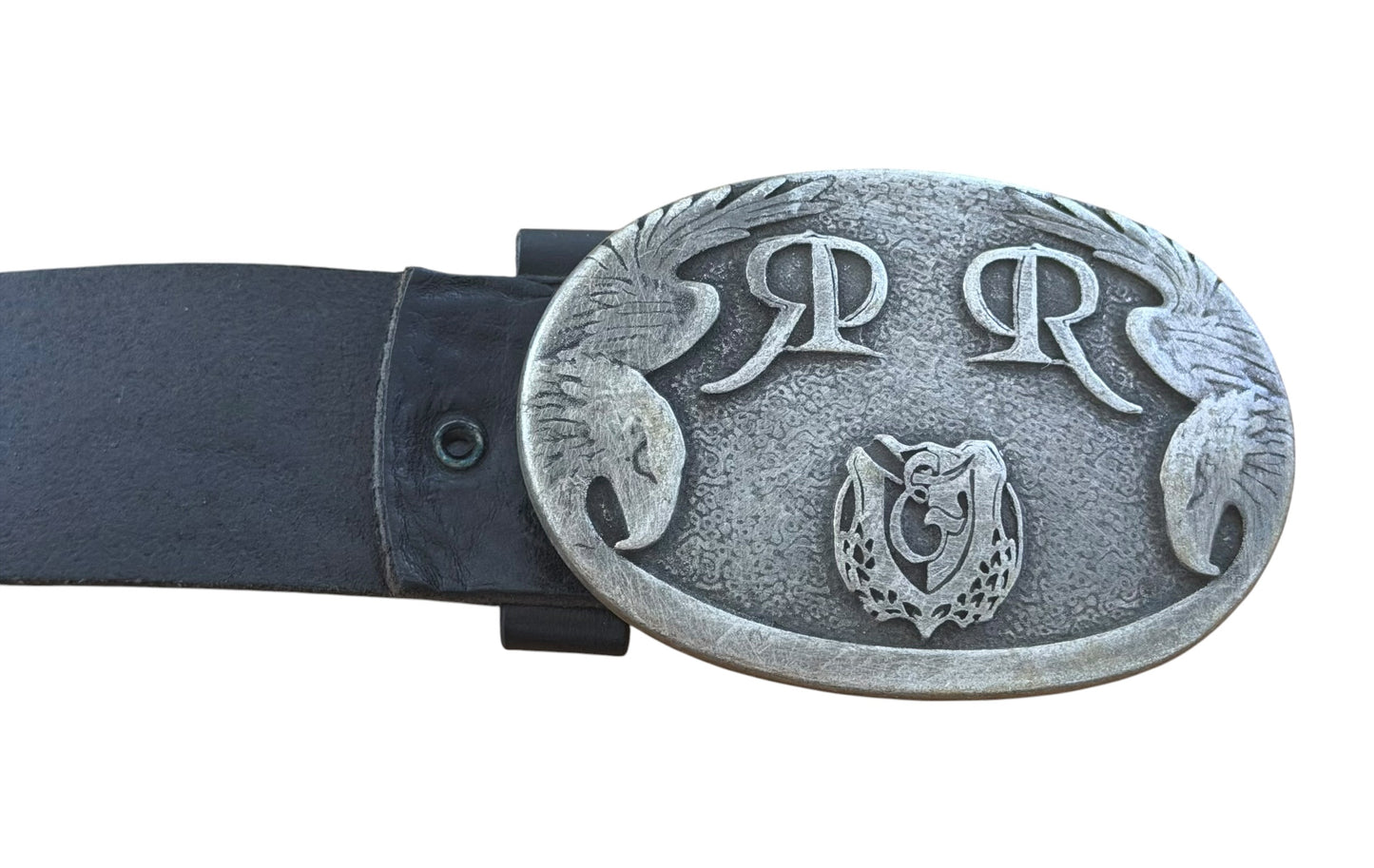 Vintage Rich & Royal Eagle Buckle Black Leather Belt, Medium