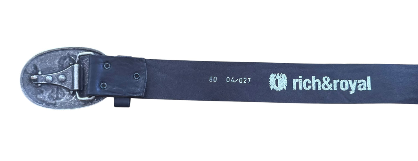 Vintage Rich & Royal Eagle Buckle Black Leather Belt, Medium