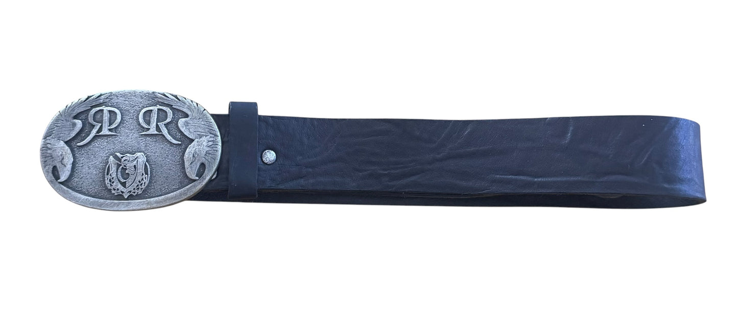 Vintage Rich & Royal Eagle Buckle Black Leather Belt, Medium