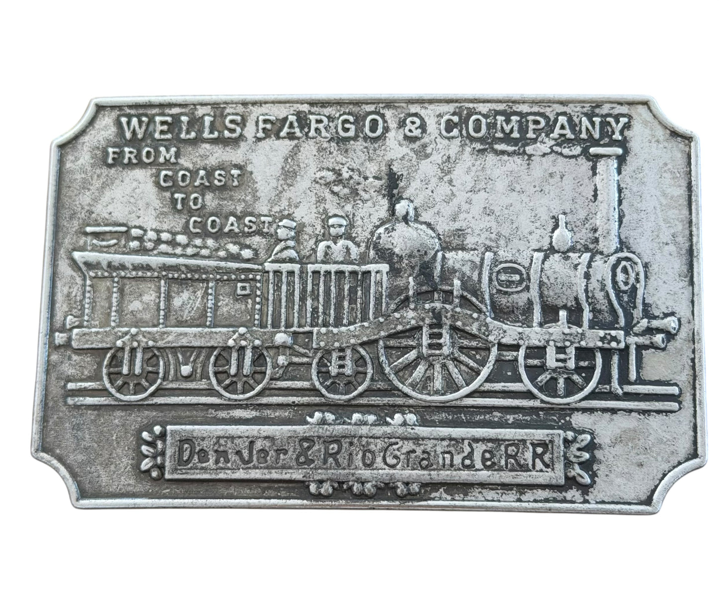 Vintage Wells Fargo Railroad Buckle Black Leather Belt, Small