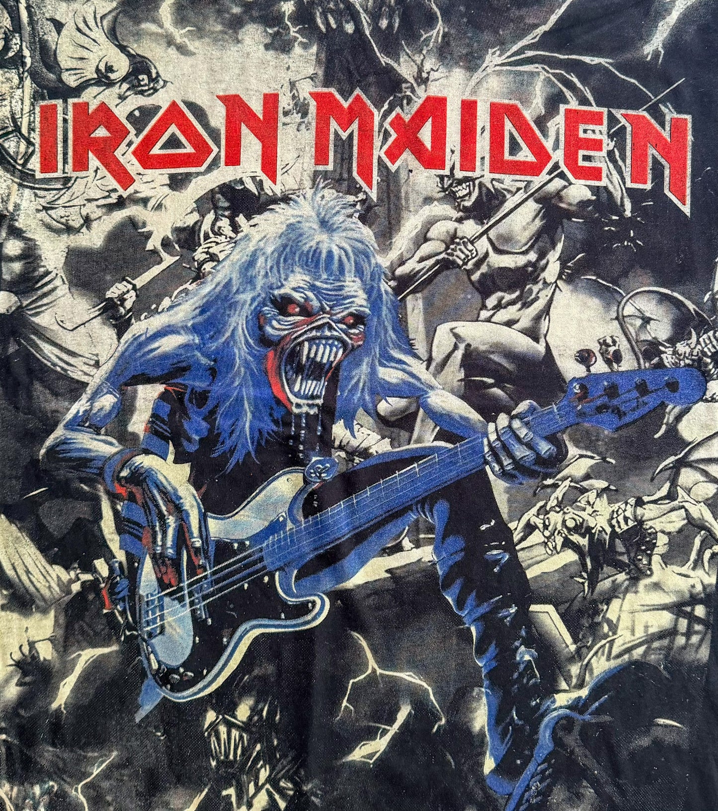 Vintage Iron Maiden Single Stitch Band Tee – Oneita Power-T All Over Print Eddie Graphic T-Shirt Made in USA, Size-XL