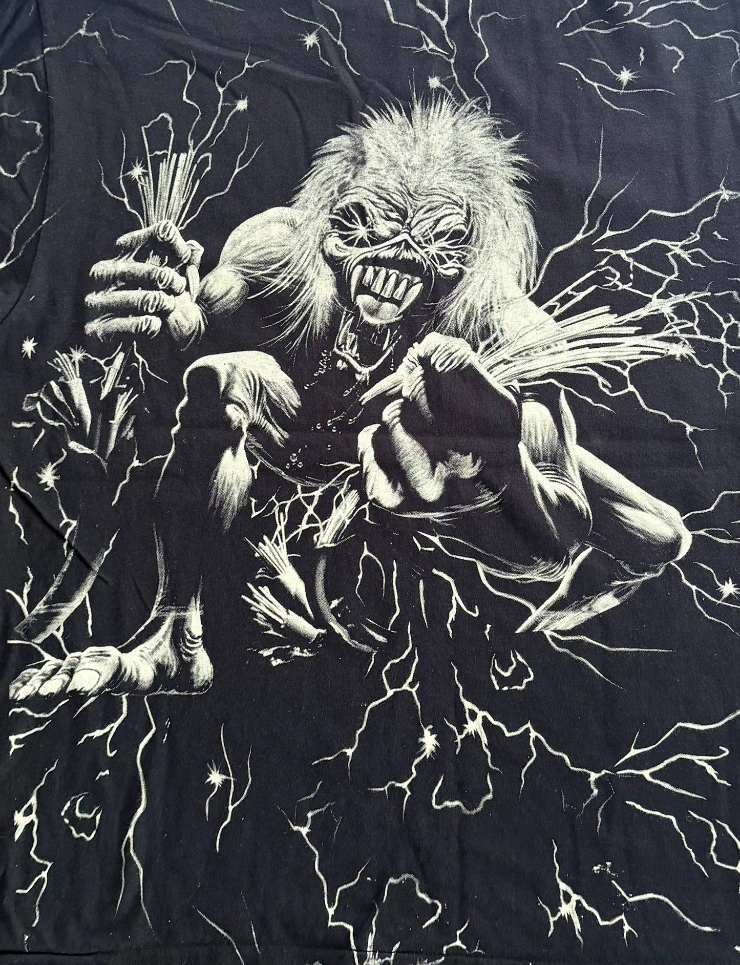 Vintage Iron Maiden Single Stitch Band Tee – Oneita Power-T All Over Print Eddie Graphic T-Shirt Made in USA, Size-XL