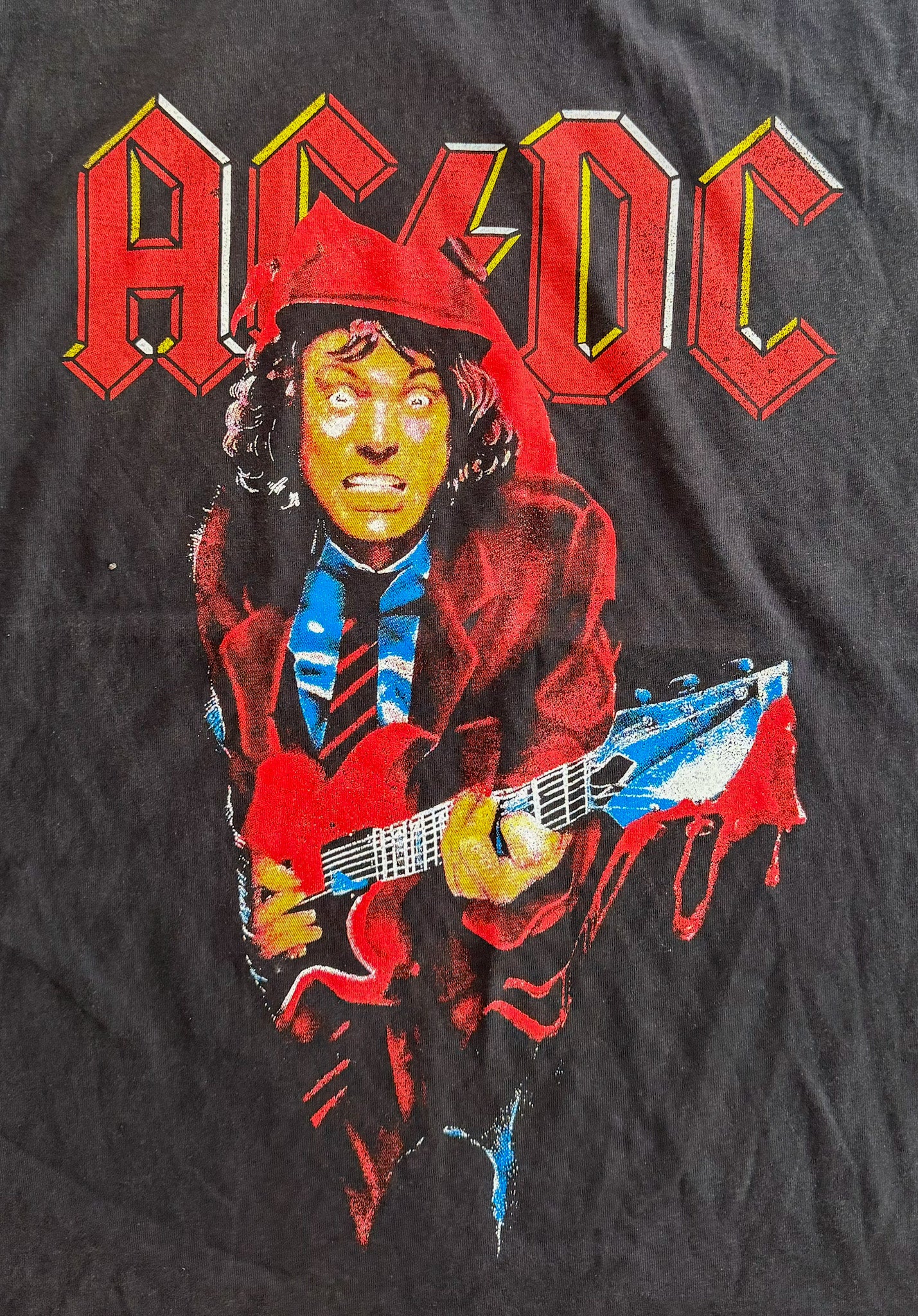 Vintage AC/DC Angus Young Tour T-Shirt Brockum Tag USA Made – 90s Rock Band Tee, Single Stitch Graphic, Size-Large