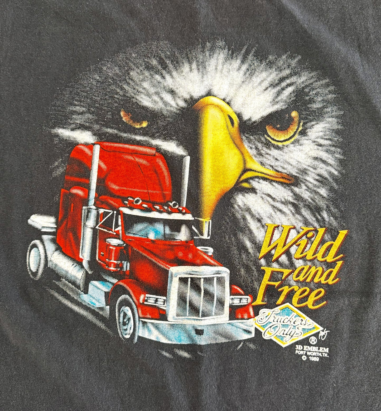 Vintage 1989 Harley-Davidson Wild and Free T-Shirt – 3D Emblem Bald Eagle Las Vegas Truck Plaza Double-Sided Made in USA, Size-XL